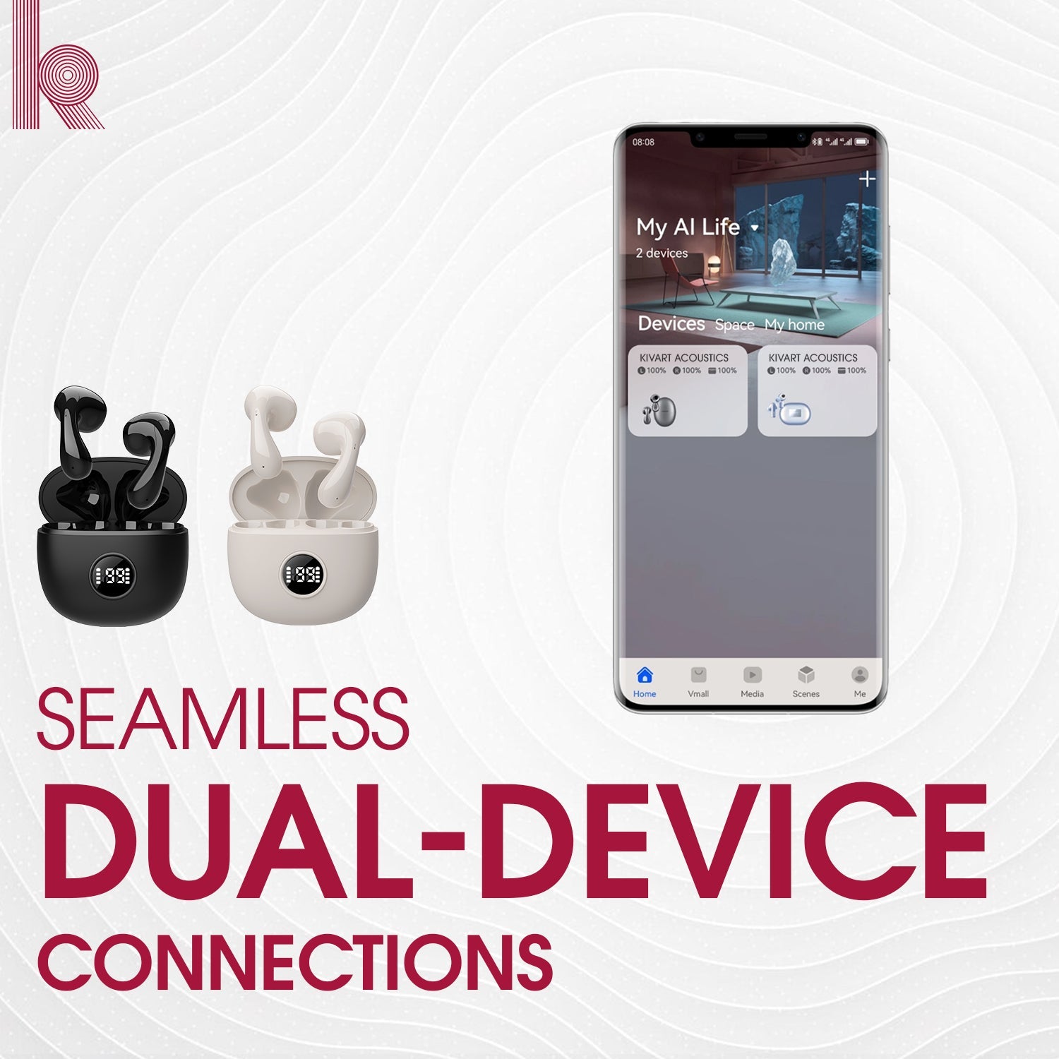 Kivart Acoustics | True wireless Earbuds | 24-hour Playtime in one Charge | With Latest ENC technology| Dual Device Pairing | Best Ear Fitment | With Digital Display - KivartLabs