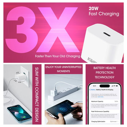 Kivart Mega Power | 20watt Fast Charging | Over Heating Protection with PD 3.0 | BIS Certified | iPhone Compatible - KivartLabs