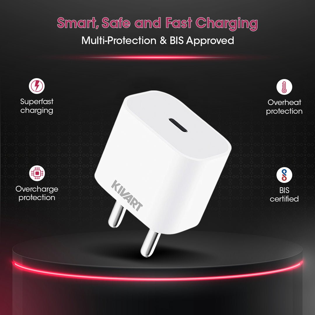 Kivart Mega Power | 20watt Fast Charging | Over Heating Protection with PD 3.0 | BIS Certified | iPhone Compatible - KivartLabs
