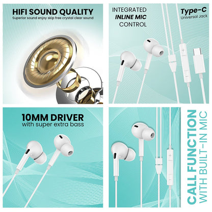 Kivart Wave Type C Wired Earphone with Built in Microphone | Passive Noise Reduction - KivartLabs